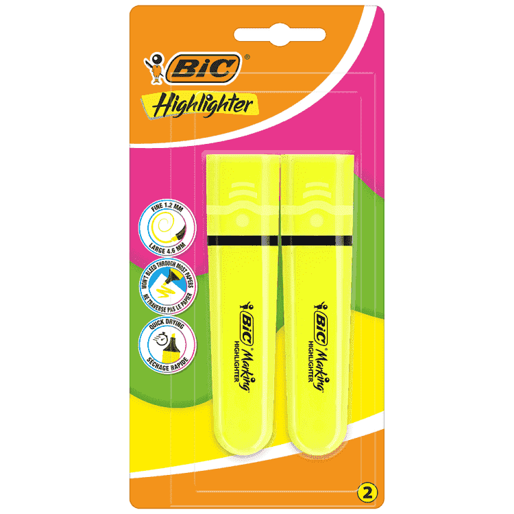 Bic Highlighter Flat Bl2 Yellow 2τεμ