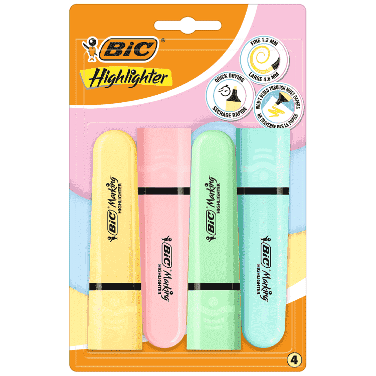 Bic Highlighter Flat Bl2 Pastel 4τεμ