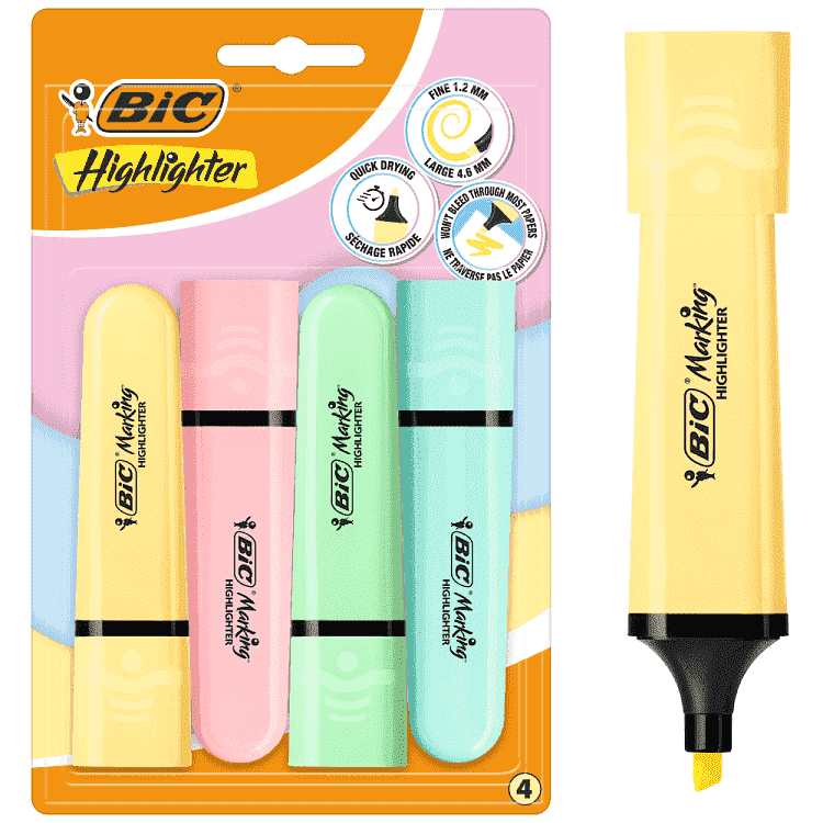 Bic Highlighter Flat Bl2 Pastel 4τεμ