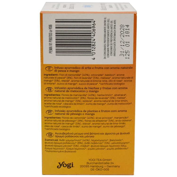 Yogi Τσάι Peach-Mango Cold Bio 30gr (15 teabags)
