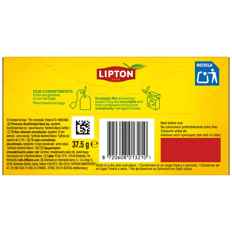 Lipton Τσάι Κίτρινο Decaf 25 Φακελάκια 40gr