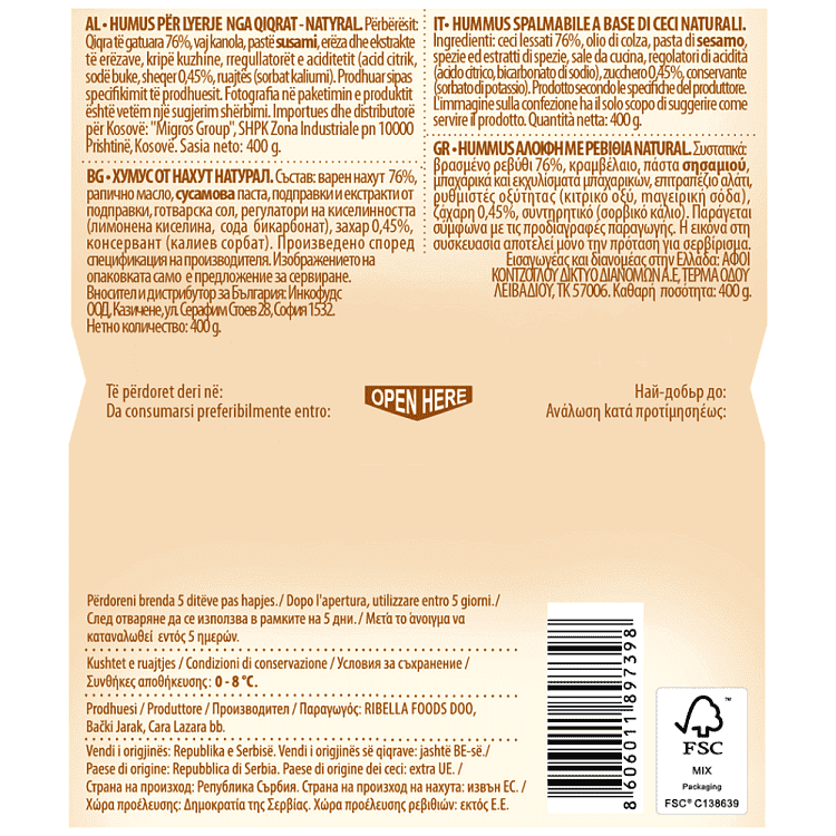 Ribella Hummus Natural 400gr