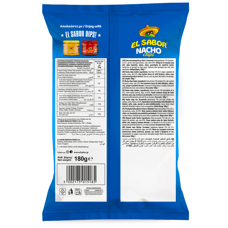 El Sabor Nacho Chips Natural 180gr