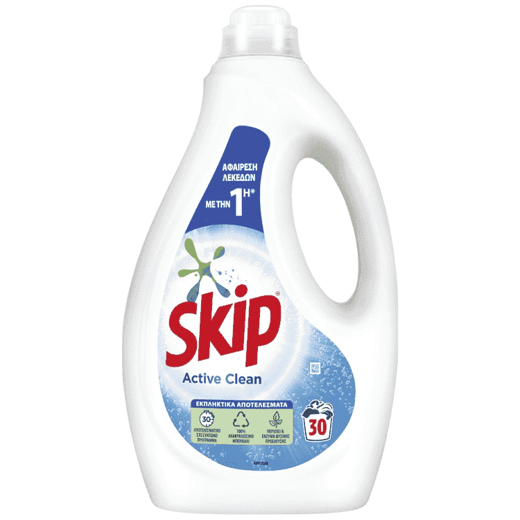 Skip Υγρό Απορρυπαντικό Πλυντηρίου Active Clean 30μεζ 1,5lt