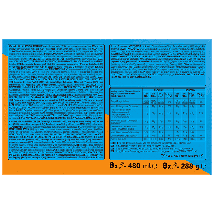 Cornetto Mini Classico & Caramel 8τεμ 288gr 480ml