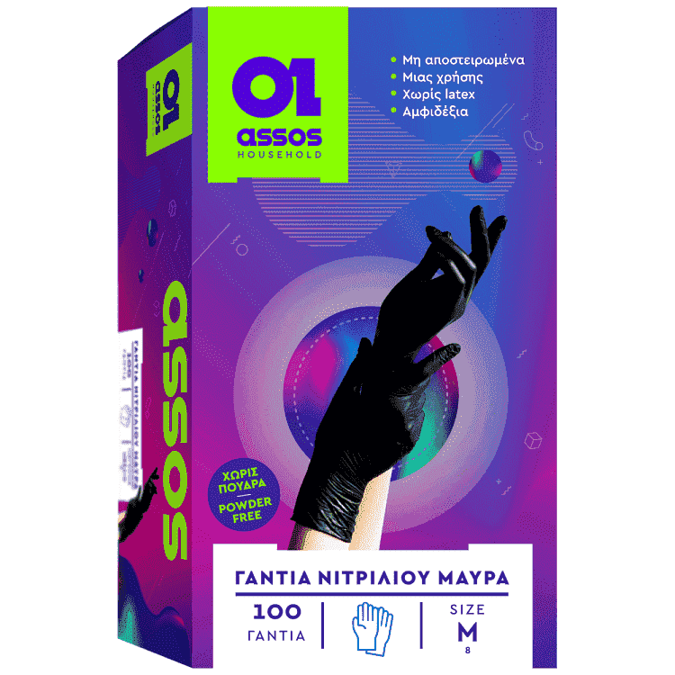 Assos Γάντια Νιτριλίου Μαύρα Medium 100τεμ