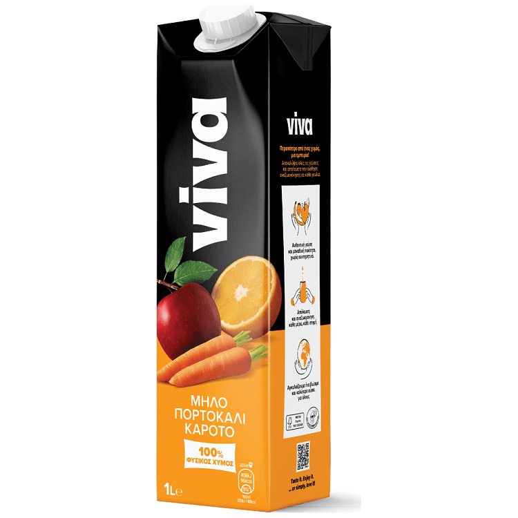 Viva Fresh Φυσικός Χυμός Μήλο-Πορτοκάλι-Καρότο 1lt