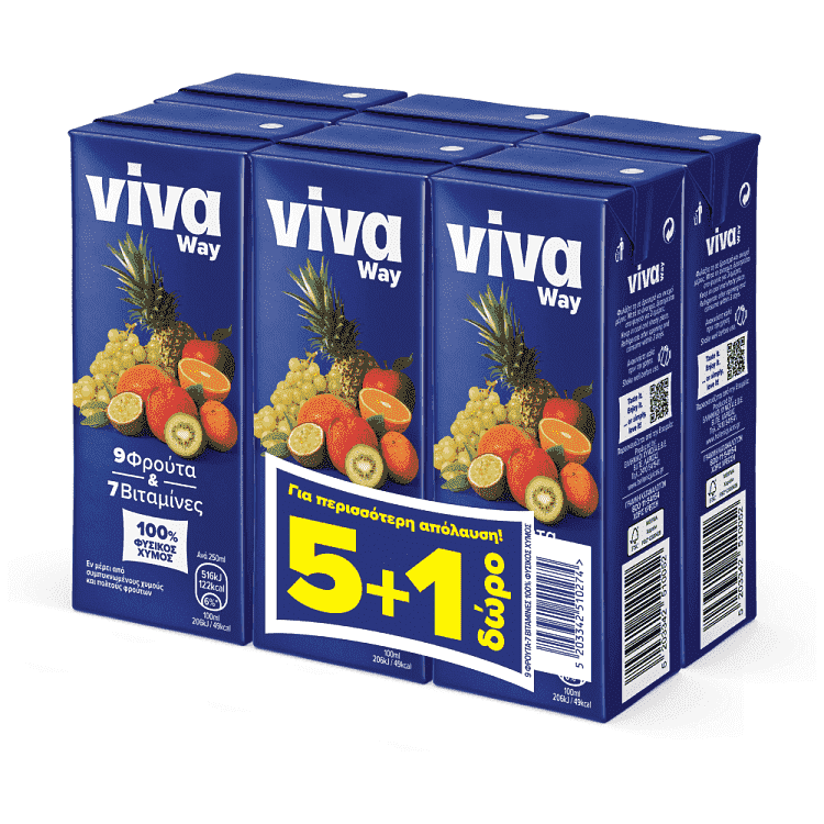 Viva Way Φυσικός Χυμός 9 Φρούτα 250ml 5+1 Δώρο