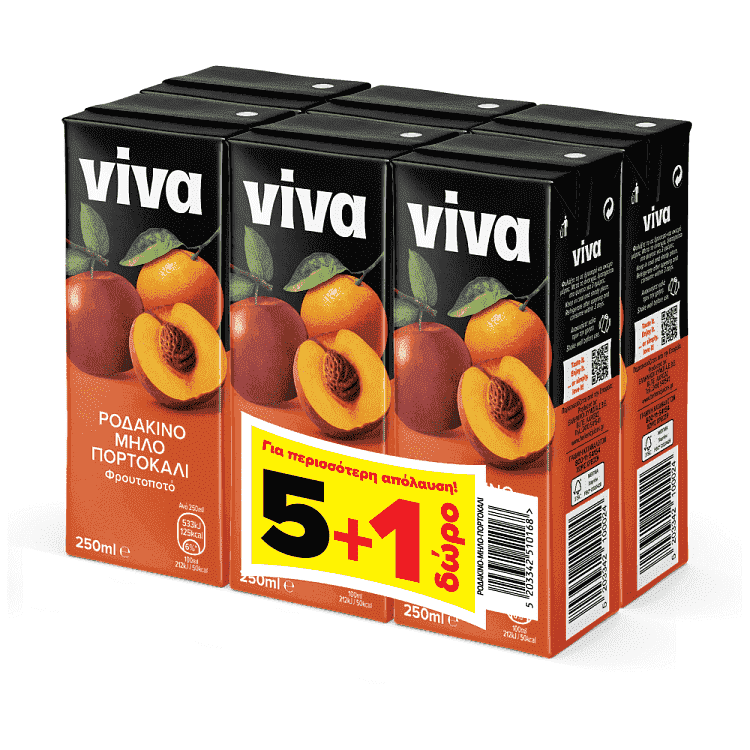 Viva Fresh Φρουτοποτό Ροδάκινο Μήλο Πορτοκάλι 5+1 Δώρο 250ml