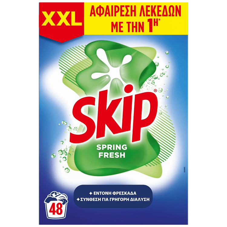 Skip Απορρυπαντικό Πλυντηρίου Ρούχων Spring Fresh Σκόνη 48M 3.12kg