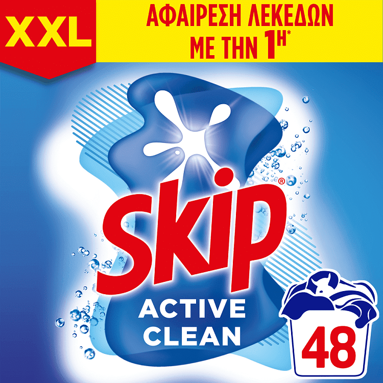 Skip Απορρυπαντικό Πλυντηρίου Ρούχων Active Clean Σκόνη 48M 3.12kg