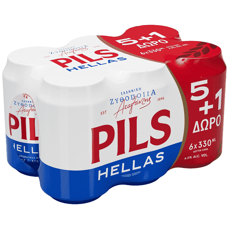 Pils Hellas Μπύρα Κουτί 330ml 5+1 Δώρο