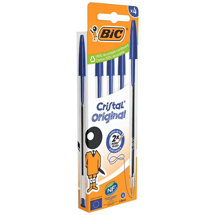 BIC Στυλό Cristal Μπλέ Σακουλάκι 4 τμχ