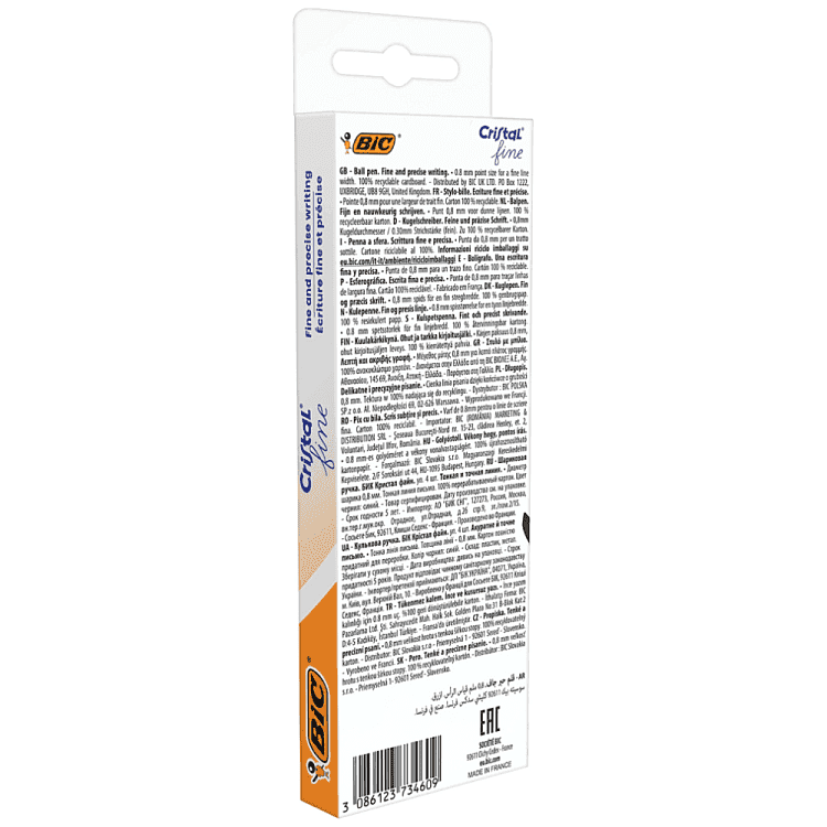 BIC Cristal Fine Στυλό Διαρκείας, Λεπτή Μύτη (0.8mm) - Μπλε, 4τεμ