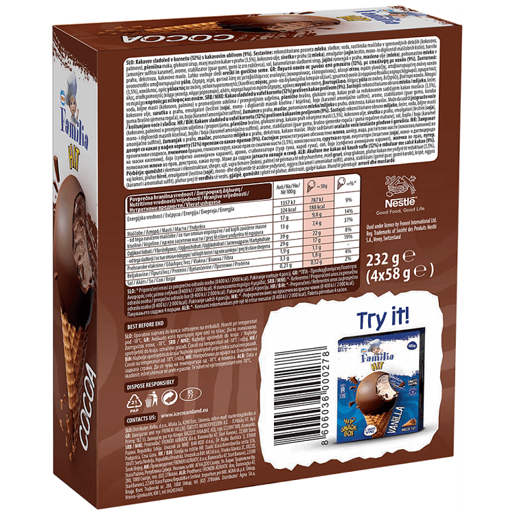 Familia Παγωτό Πύραυλος Σοκολάτα 4x58gr 340ml