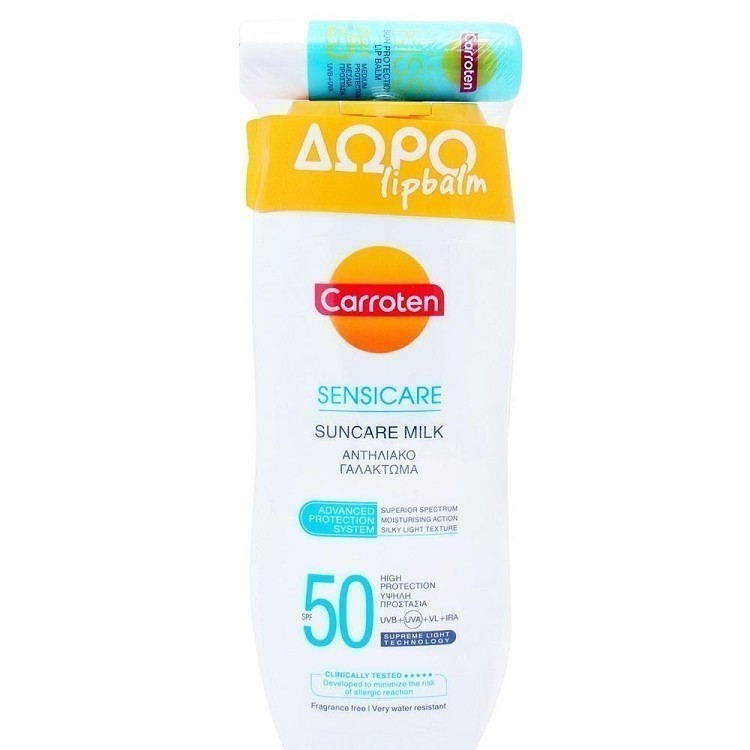 Carroten Sensicare Γαλάκτωμα SPF50 200ml + Δώρο Lip