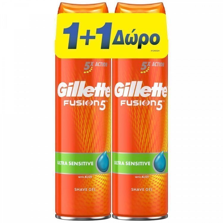 Gillette Fusion Gel Αφρός Ξυρίσματος Sensitive 200ml 1+1 Δώρο