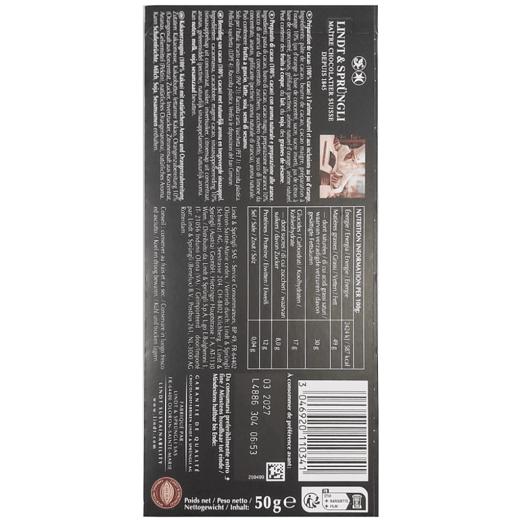 Lindt Excellence Υγείας Κακάο Πορτοκάλι 50gr
