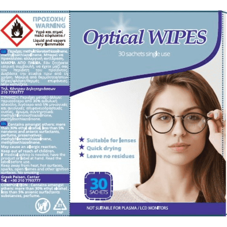 Optical Wipes Πανάκια Γυαλιών 30τεμ