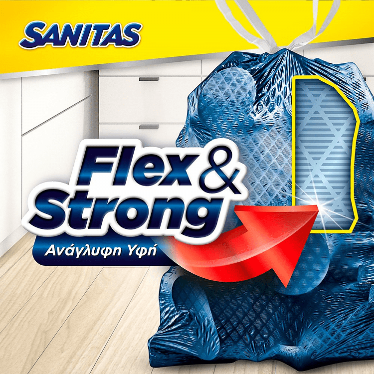Sanitas Flex & Strong Σακούλες Απορριμμάτων Γίγας Με Κορδόνι 70x95cm 8τεμ