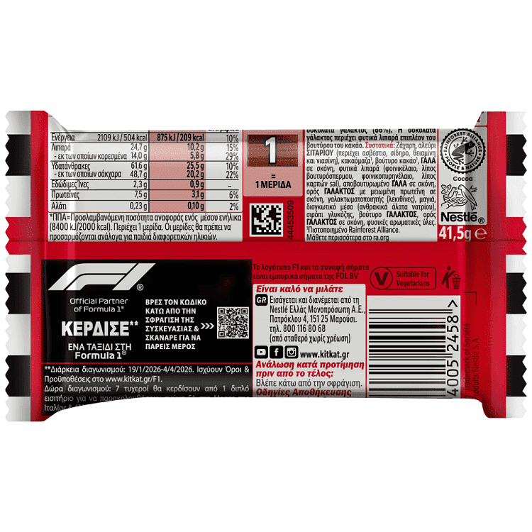 KitKat Γκοφρέτα Με Σοκολάτα Γάλακτος 41.5g