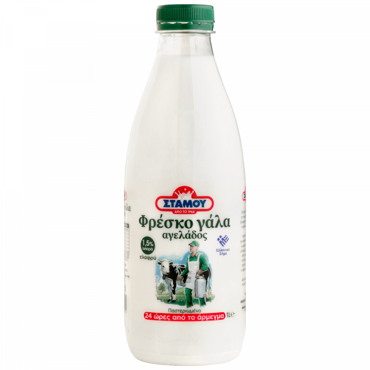 Στάμου Γάλα Αγελαδινό Παστεριωμένο 1,5 Λιπαρά 1lt