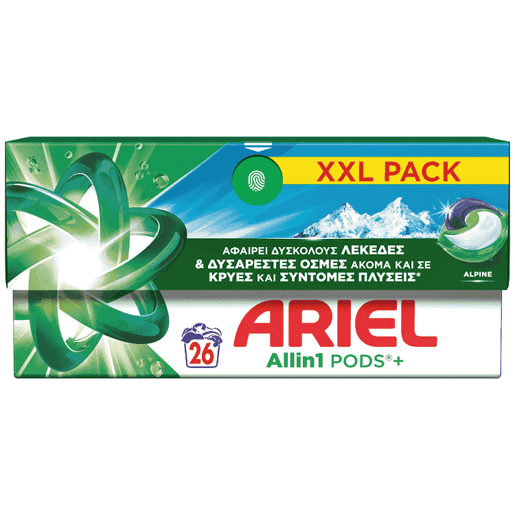 Ariel All in 1 Απορρυπαντικό Πλυντηρίου Ρούχων Kάψουλες Alpine 26Μεζ.