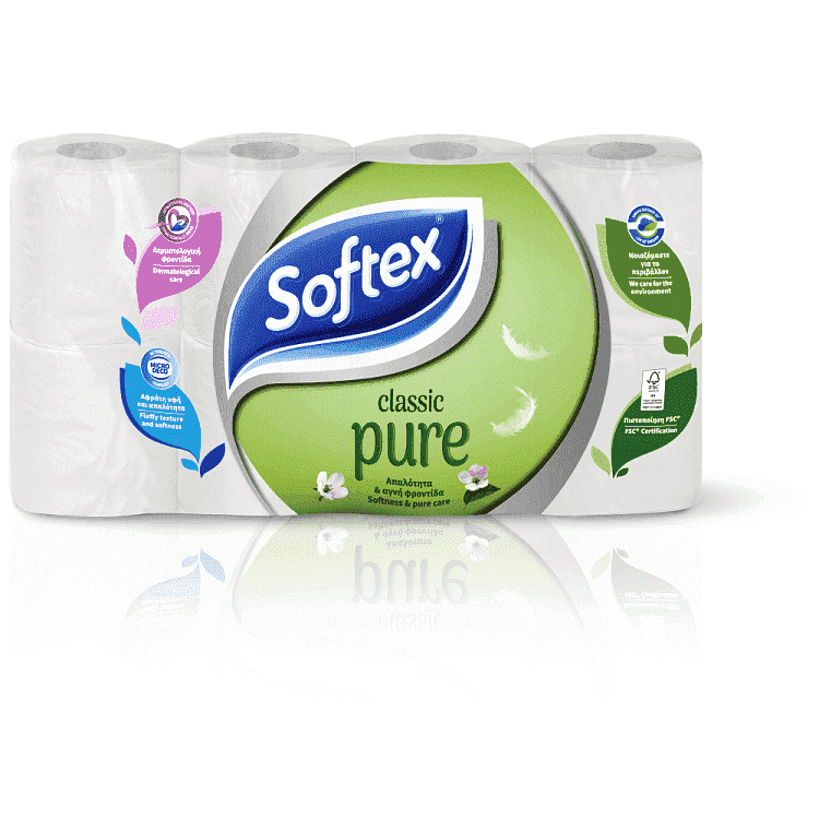 Softex Classic Pure Χαρτί Υγείας 2 Φύλλων 8αρι 0,496kg