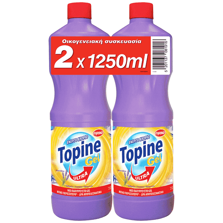 Topine Ultra Gel Χλώριο Άρωμα Λεβάντα 1250ml 2τεμ