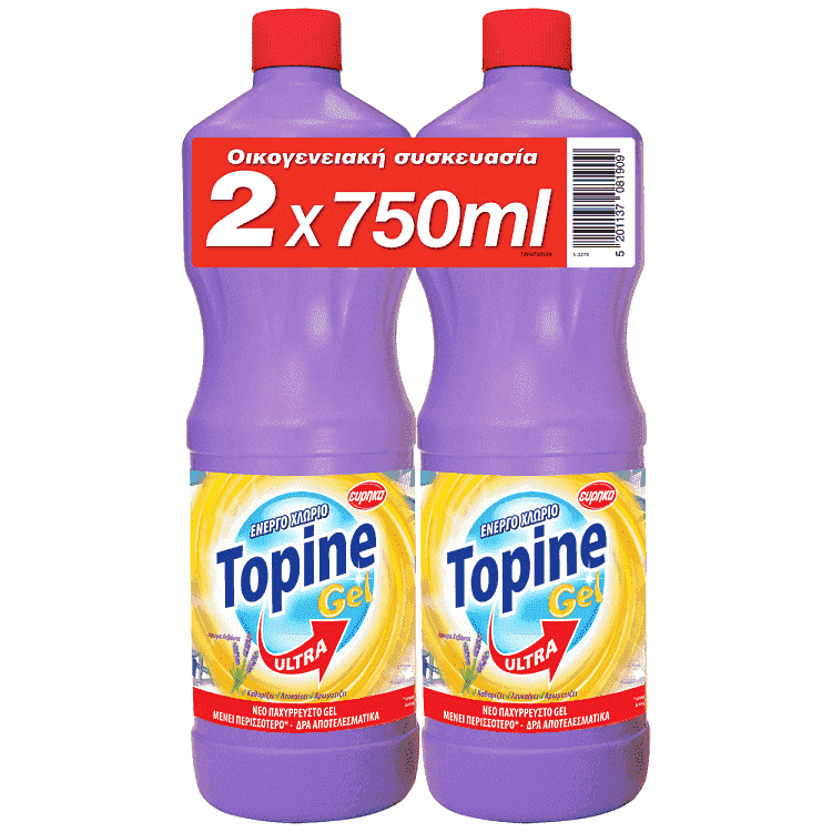 Topine Ultra Gel Λεβάντα Με Ενεργό Χλώριο 2x750ml