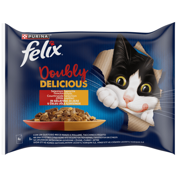 Felix Agail Υγρή Τροφή Γάτας Doubly Delicious Κρέας 4x85gr