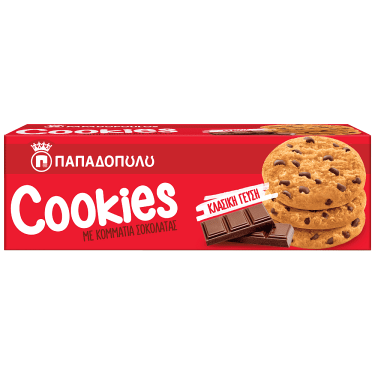 Παπαδοπούλου Μπισκότα Cookies Με Κομμάτια Σοκολάτας 180gr