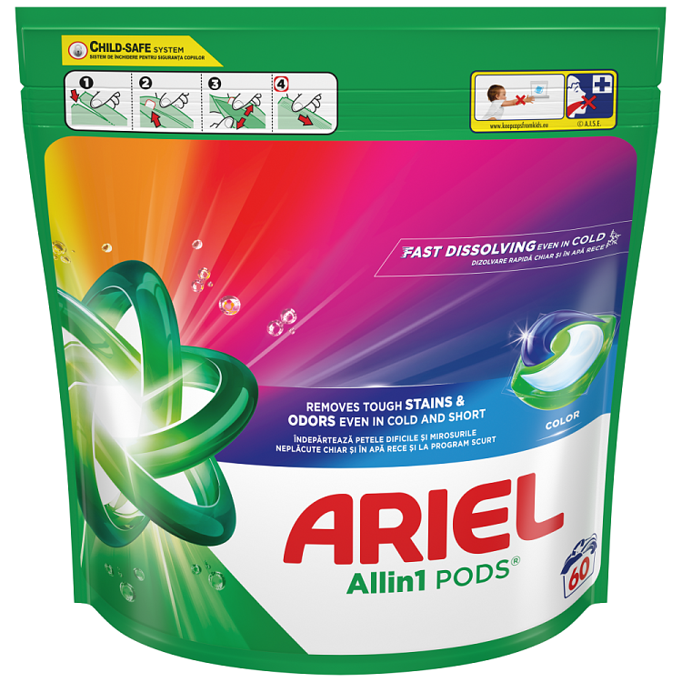 Ariel Απορρυπαντικό Πλυντηρίου Κάψουλες Touch Of Lenor Color All In 1 60μεζ.