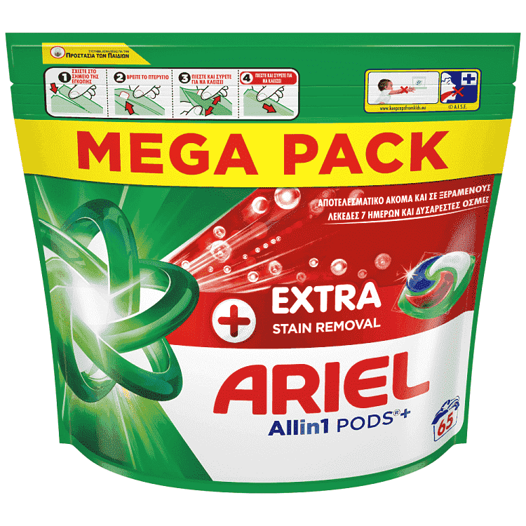 Ariel All In 1 Απορρυπαντικό Πλυντηρίου Ρούχων Extra Clean Κάψουλες 65μεζ.
