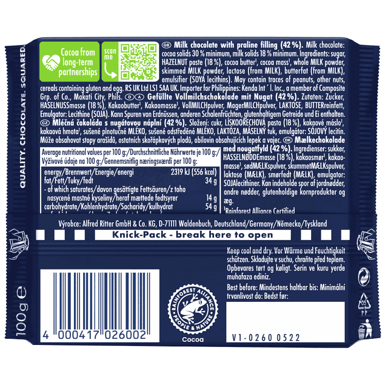 Ritter Sport Milk Choco Praline 100gr