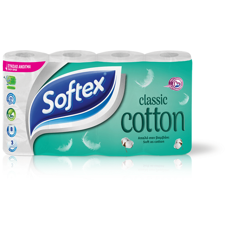 Softex Classic Cotton Χαρτί Υγείας 3 Φύλλων 8αρι 0,624kg
