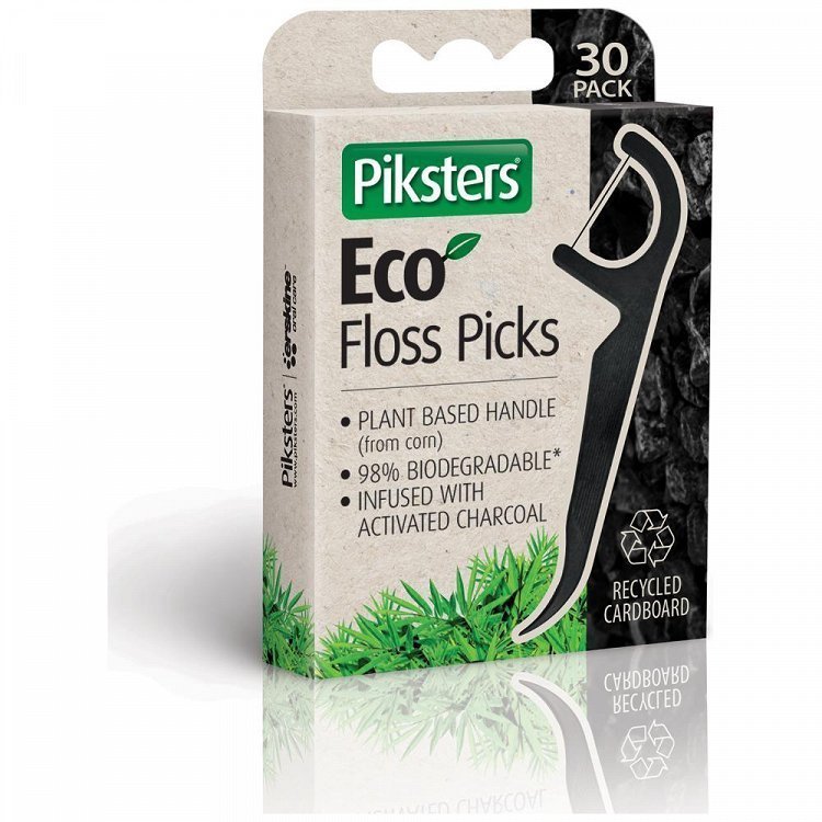 Piksters Eco Floss Picks Charcoal 30τεμ