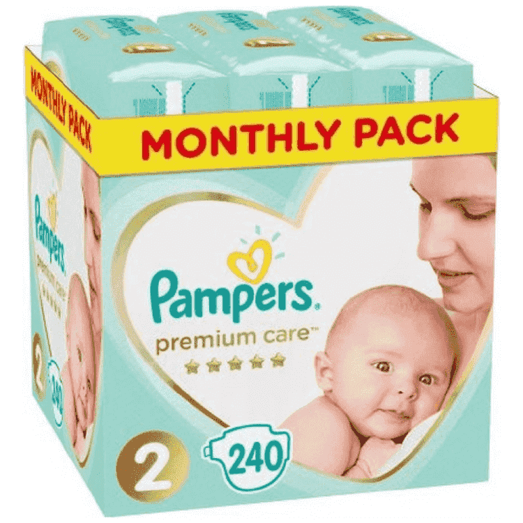 Pampers Πάνες Premium Care Monthly Pack (240τεμ) Νο2 (4-8kg)