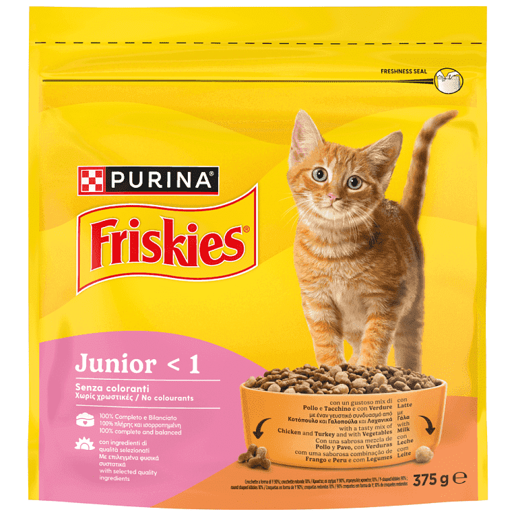 Friskies Ξηρή Τροφή Junior Για Γάτες Κοτόπουλο Γάλα & Λαχανικά 375gr