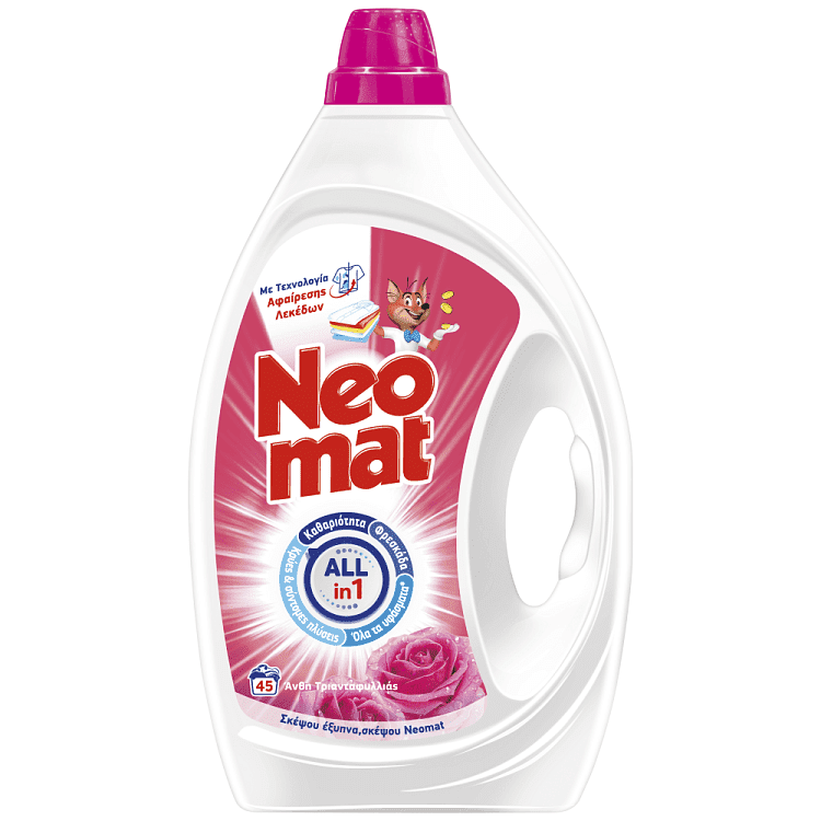 Neomat Απορρυπαντικό Πλυντ. Gel Αγρ. Τριαντάφυλλο 45μεζ 2,025lt