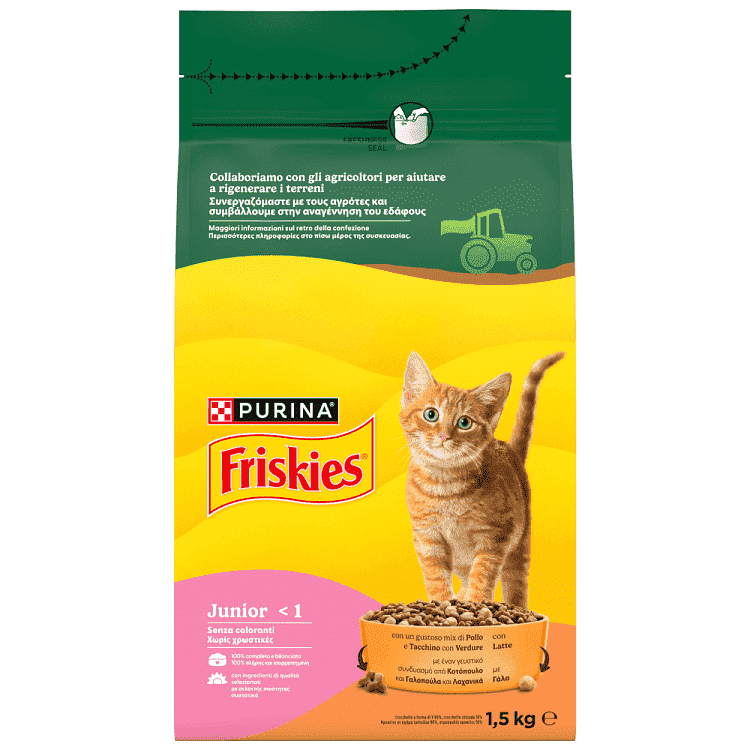 Friskies Ξηρά Τροφή Για Γάτες Junior Κοτόπουλο,Γάλα & Λαχανικά 1,5kg