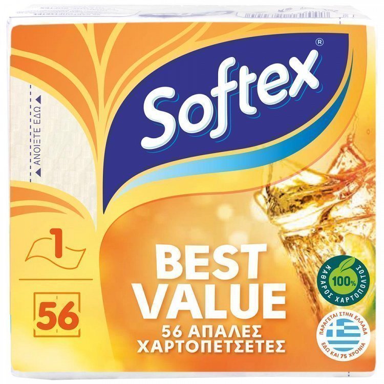 Softex Χαρτοπετσέτες Λευκές 56φύλλων 0,086kg