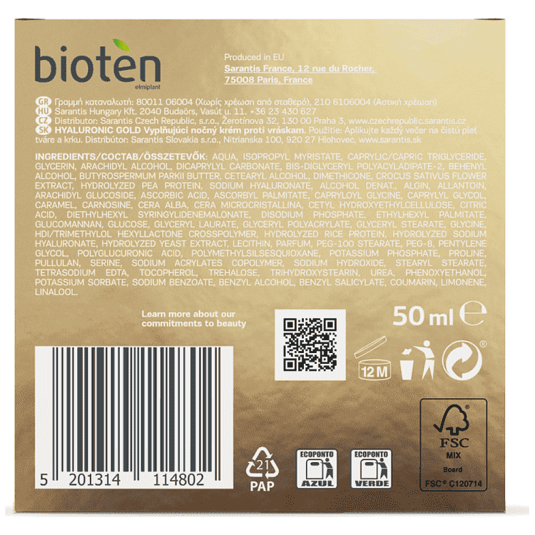 Bioten Hyaluronic Gold Κρέμα Νύχτας 50ml