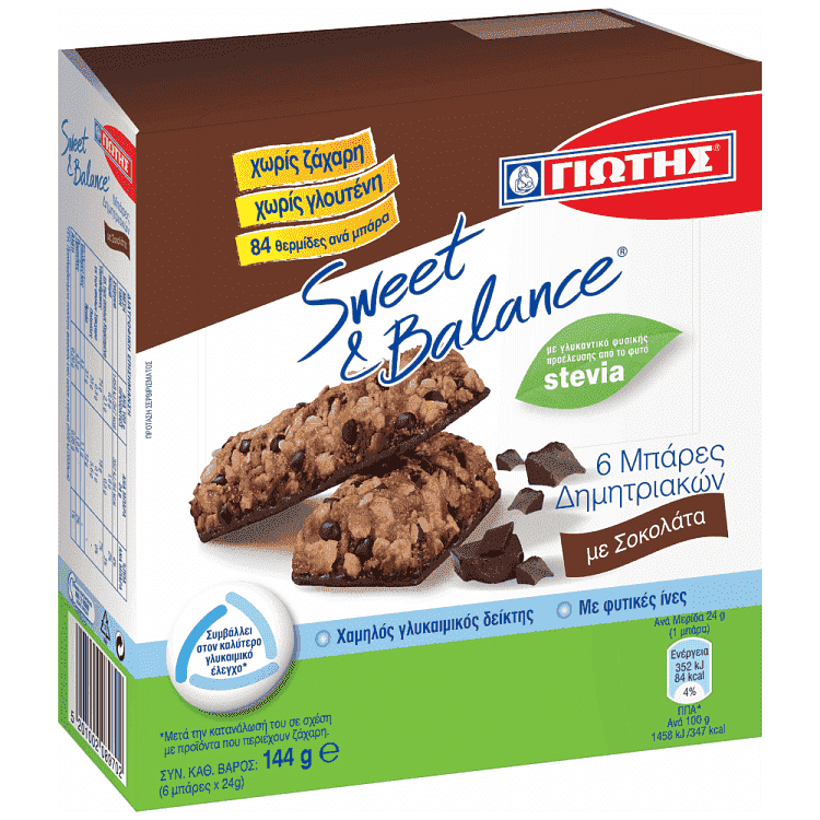 Sweet & Balance Μπάρες Δημητριακών Με Σοκολάτα Χωρίς Γλουτένη 6x24g