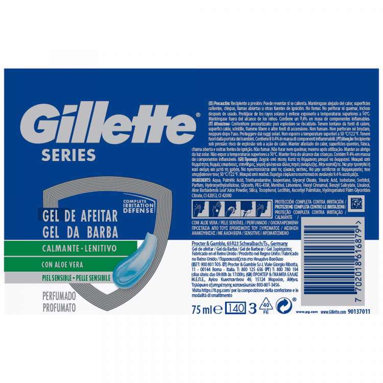 Gillette Series Aloe Vera Gel Ξυρίσματος Sensitive 75ml