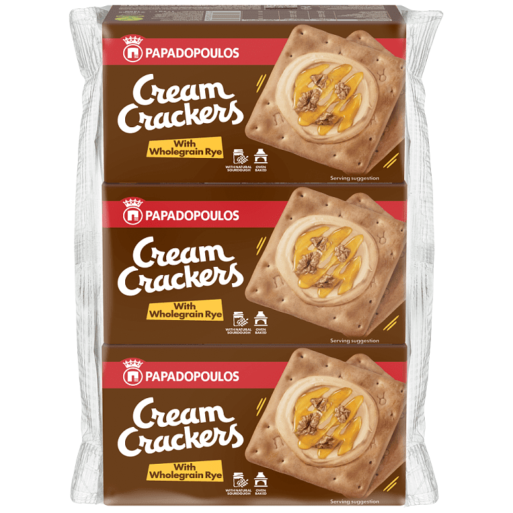 Παπαδοπούλου Cream Crackers Σίκαλης Ολικής Άλεσης 3x175gr