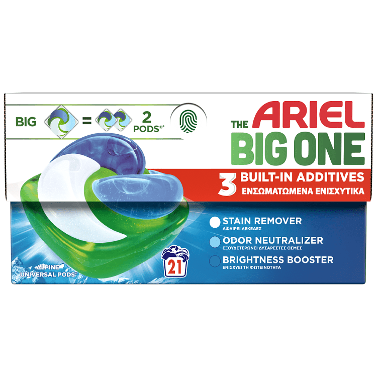 Ariel Big One Απορρυπαντικό Πλυντηρίου Ρούχων Κάψουλες Alpine 21Mεζ