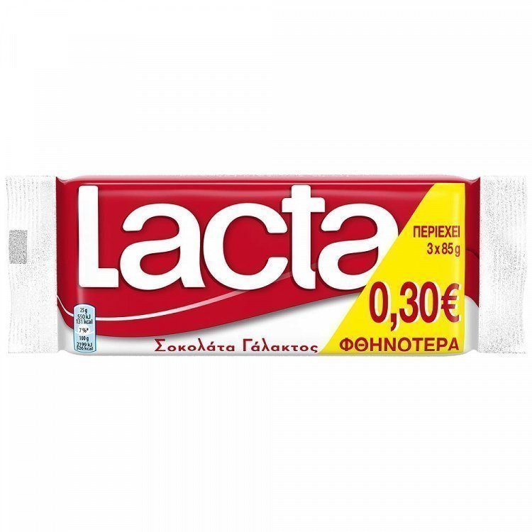 Lacta Σοκολάτα Γάλακτος 85gr 3τεμ -0,30€