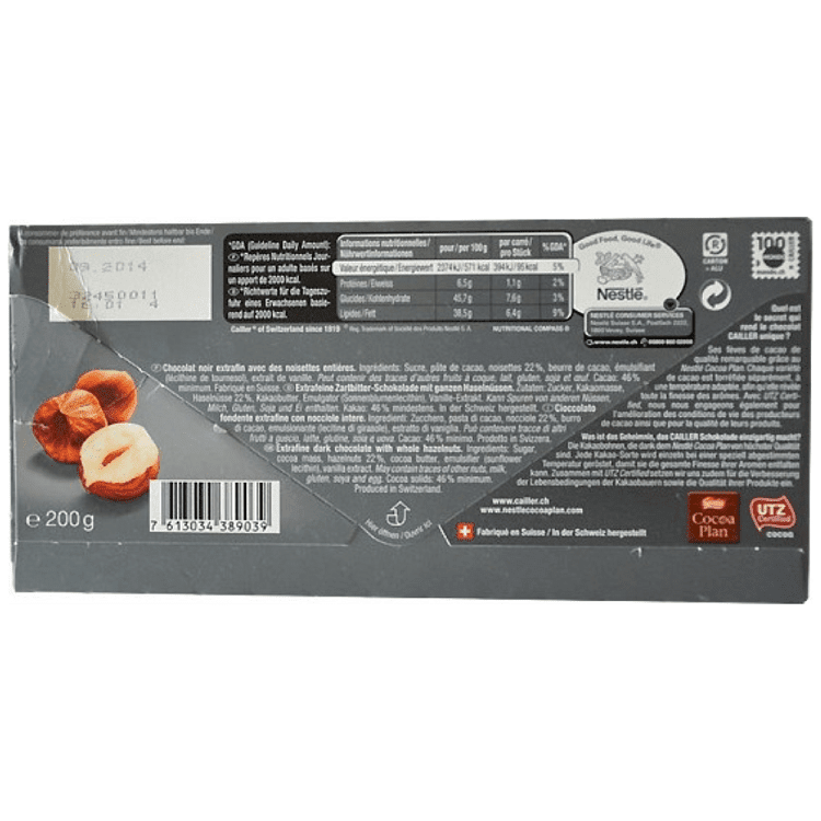Cailler Dark Hazelnut Tab 200gr