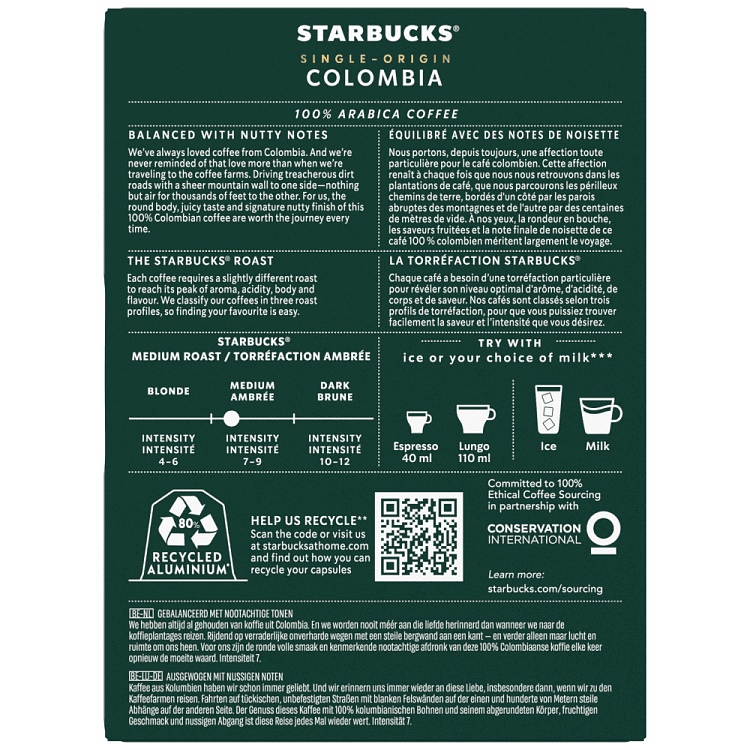 Starbucks Espresso Colombia Κάψουλες 18τεμ 94gr